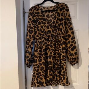 SHEIN Animal Print Long Sleeve Dress - Brown and Black